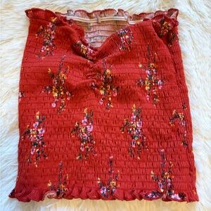 Adam Levine Red-Orange Strapless Floral Red Smocked Skirt Ladies Size XS